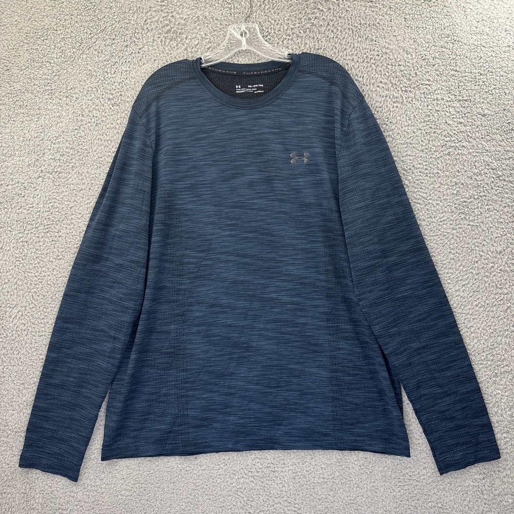 Under Armour Threadborne Fitted Long Sleeve Heatgear Blue Athletic Men's 2XL XXL